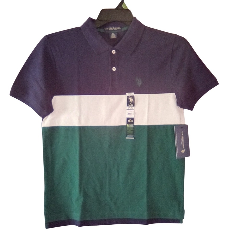 2)US Polo Assn Boys XL (14-16) (1) Colorblock Short Sleeve Shirt (1) Solid Green